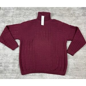 Delia McKain Sweater Womens L Burgundy Turtleneck Cotton Textured Knit Made USA